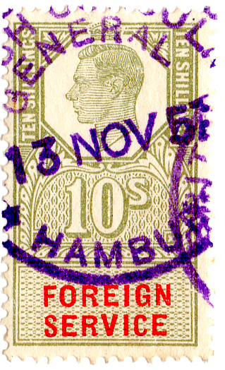 (10) 10/- Green & Vermillion (1951)