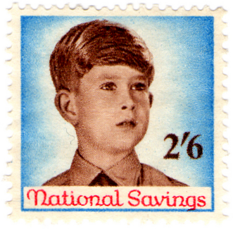 (25) 2/6d Blue, Carmine & Brown [Prince Charles] (1958)