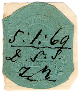 (20) 3/- Embossed on Green Paper (1856)