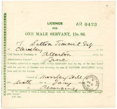 Male Servant Licence